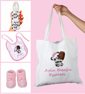 eJOYA Bebeklere Özel Çantasında Kişiye Özel Biberon Önlük Ve Patik Bebek Hediye Seti 109811 (Pembe)