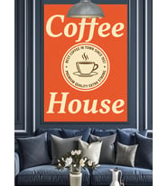 Kahve Fincanlı Coffee House Reklam Afişi Dekoratif Kanvas - Mdf Ahşap Tablo