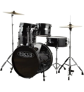 FOCUS FCP0803-BK - 5 Parça (20B/10T/12T/14F/14S) Aksamlı & Zilli Siyah Akustik Davul Seti