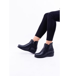 LİZSHOE HAKİKİ DERİ DOLGU TOPUK KADIN GÜNLÜK BOT PPT861521K (Siyah)