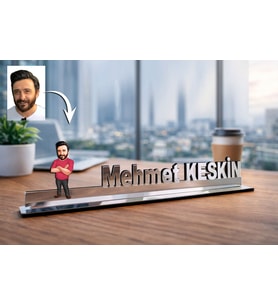 Kişiye Özel Müdür Karikatürlü 30 cm Ayna Pleksi Masaüstü İsimlik - Müdüre Hediye Terfi ve Ofis Hediyesi