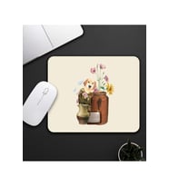 Bej Renk Köpek Ve Çiçek Motifli Mouse Pad 23x19cm Fare Altlığı Kaydırmaz Taban De590