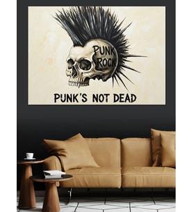 Punk Rock Kurukafa Görseli Dekoratif Kanvas - Mdf Ahşap Tablo