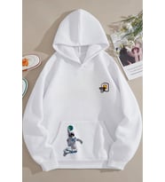 Nevermind Unisex Astronot Basketbolcu Baskılı İpli Kapüşonlu (Beyaz)