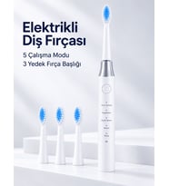 Lexroo 3 Yedek Başlık Hediyeli USB Şarjlı Beyaz Elektrikli Diş Fırçası
