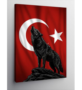 Kanvas Tablo Türk Bayrağı ve Kurt