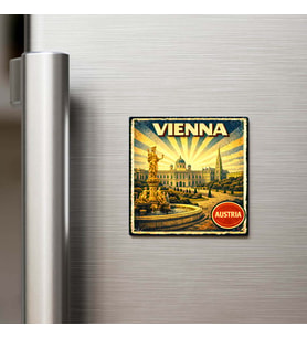 Vintage Viyana Şehri Temalı Buzdolap Magneti – 9x9 cm