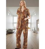 Kadın Şık Leopar Desenli Viskon Pijama Takımı Rahat Ev Giyim Seti Ve Trend Tasarım Yüksek Kalite (Çok Renkli)