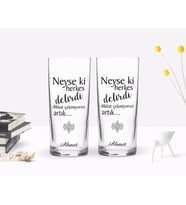 BK Gift Kişiye Özel Renkli Baskılı Herkes Delirdi Tasarımlı İkili Rakı Bardağı Seti-1 (Beyaz)