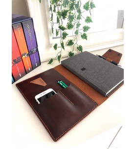ALESTA LEATHER İsme Özel El Yapımı Hakiki Deri A5 Organizer Kılıf - DEFTER & KALEM HEDİYELİ (Koyu Taba)