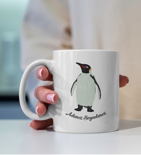 Kişiye Özel Çizim Penguen Tasarım Baskılı Premium Porselen Kupa