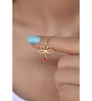 925 Ayar Gümüş Altın Kaplama Lotus Temmuz Ayı Doğum Taşı Kolye