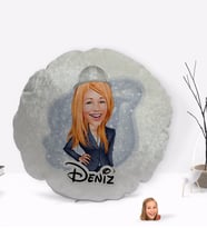 BK Gift Kişiye Özel İsimli Kadın Mühendis Karikatürlü Yuvarlak Dekoratif Kırlent Yastık-1