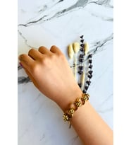 Yuvarlak Zincir Tasarım Altın Renk 15mm 316L Çelik Zincir Bileklik 19cm