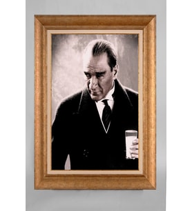 Altın Varaklı Çerçeveli Paspartulu Atatürk Tablo a594 (Gold)