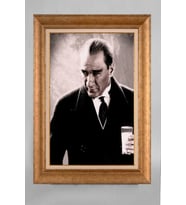 Altın Varaklı Çerçeveli Paspartulu Atatürk Tablo a594 (Gold)