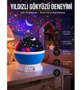Yıldız Görünümlü Gece Lambası Renkli Masa Lambası Gökyüzü Projeksiyon