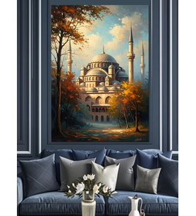 Sonbaharda Cami Ve Ağaçlar Dekoratif Kanvas - Mdf Ahşap Tablo