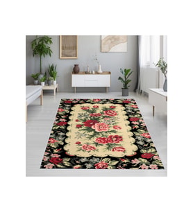 Rovigo Home Dijital Baskı Yıkanabilir Kaymaz Taban Salon Halısı RVG1277 160x120 cm (Siyah)