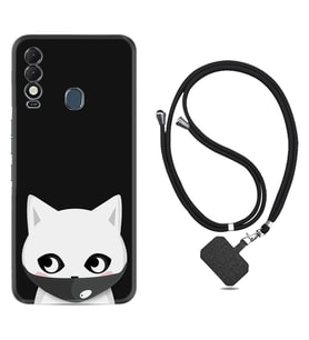 Tecno Spark 8T Kılıf Silikon Boyun Askılı İpli Desenli Silikon Pandemi Cat 1729