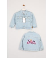 Kız Çocuk Arkası Barbie Yazılı Uzun Kollu Kot Denim Ceket