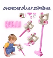 ŞARJLI Sesli Vakumlu Çekme Özellikli Sarjlı Dikey Oyuncak Süpürge 3 Başlık Aksesuarlı Temizlik Seti