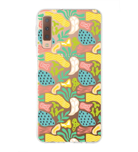 Samsung Galaxy A7 2018 ile Uyumlu 1mm Kapak Memphis Desen Tasarımlı Şeffaf Silikon Kılıf