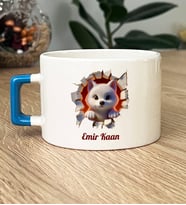 Kişiye Özel 3D Efektli Yavru Kurt Hediye Lüks Fincan İsimli İsim Yazılı (Mavi)