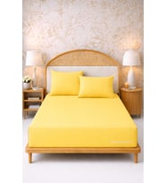 MORE  HOME Çift Kişilik Lastikli Çarşaf + Yastık Kılıfı Sarı