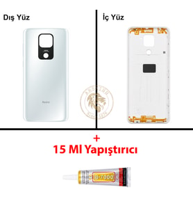 Xiaomi Redmi Note 9 Kutup Beyazı Arka Pil Kapağı Batarya Kapağı Lazer Kesim + B-7000 Yapıştırıcı