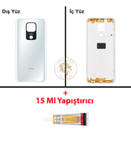 Xiaomi Redmi Note 9 Kutup Beyazı Arka Pil Kapağı Batarya Kapağı Lazer Kesim + B-7000 Yapıştırıcı
