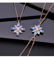 925 Ayar Gümüş Aquamarine Taşlı Kamelya Çiçeği Kolye Bileklik Set
