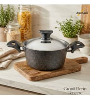ARZU ÇELİK 20 Cm Granit Derin Tencere Çelik Kapak - Siyah