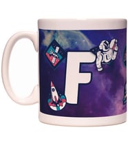F Harfi Uzay Astronot Tasarım Renkli Harfli Kupa Bardak