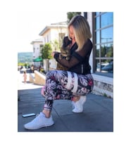 Lila Çiçekli Ekstra Yüksek Bel Toparlayıcı Spor Tayt