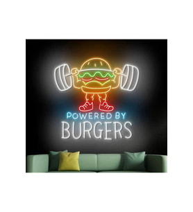 POWERED BY BURGERS Yazılı ve Şekilli Neon Tabela
