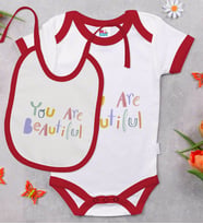 BK Kids You Are Beautiful Tasarımlı Kırmızı Bebek Body Zıbın ve Mama Önlüğü Hediye Seti-1