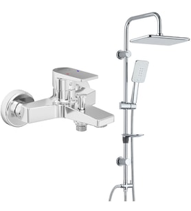 ECA Dalia Banyo Bataryası+T-MAY Banyo Çınar Dikdörtgen Tepe Duş Takımı Seti Pasl (Krom)