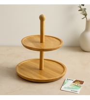 Yuvarlak 2 Katlı Ahşap Bambu Servis Sunumluğu 20/25 cm