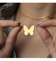 Kişiye Özel Kelebek Figürlü Kolye 925K Gümüş (Gold)