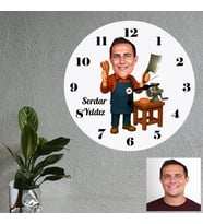 Kasap Karikatürlü Kişiye Özel Ahşap Duvar Saati