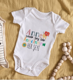 BK Kids Annem Çok Şeyi Bilir Tasarımlı Bebek Body Zıbın - Model 1