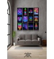 12 parça Neon Playstion Gamer Çerçeve Görünümlü Mdf tablo Duvar Süsü Hediyelik Eşya Yeni