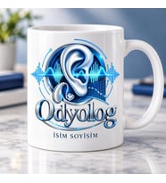 Odyolog Kupa Bardak Kulak ve Ses Dalgası Desenli