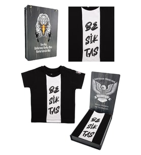 Beşiktaş Orijinal Siyah Bebek T-Shirt Kişiye Özel Hediyelik Ahşap Kutulu (Beyaz)