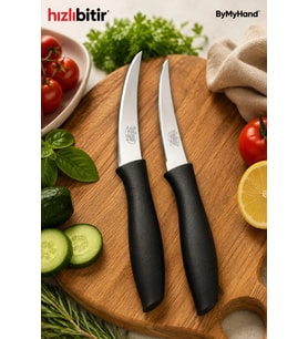 ByMyHand Paslanmaz Çelik Siyah Meyve Bıçağı Soyma Bıçağı Dilimleme Bıçağı 2'li Set