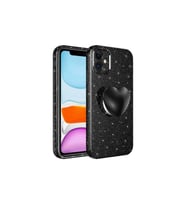 Apple iPhone 11 Uyumlu Kılıf Kamera Korumalı Simli Pop Soketli Lüks Zore Koton Soketli Kapak (Siyah)