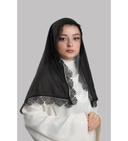 Siyah Namaz Başörtüsü Eşarp Kesik Elyaf Güpürlü 202211_01