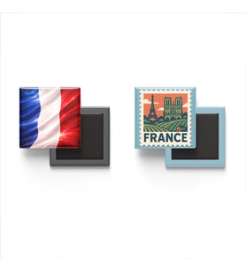 Buzdolap Magnetleri - Fransa Bayrağı ve Paris Posta Pulu Tema - 2'li Set Magneti
