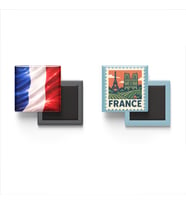 Buzdolap Magnetleri - Fransa Bayrağı ve Paris Posta Pulu Tema - 2'li Set Magneti